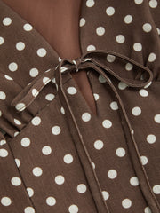 V-neck Puff Sleeve Polka Dot Knotted Mini Dress