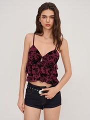 Mesh V-neck Floral Layered Cami Top
