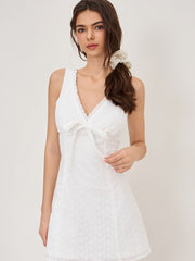 100% Cotton Broderie Anglaise Trim Floral Bowknot Mini Dress
