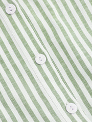 Cotton-blend Collar Stripe Knotted Short Sleeve Shirt Curve & Plus