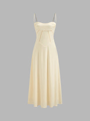 Satin Lace Up Tie Back Knotted Maxi Dress