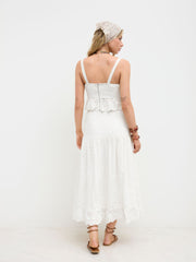 100% Cotton Mid Rise Broderie Anglaise Ruffle Maxi Skirt