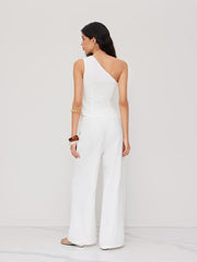 Cotton Asymmetrical Neck Ruched Tank Top