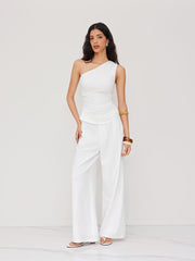Cotton Asymmetrical Neck Ruched Tank Top