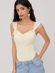 U-neckline Lace Floral Bowknot Bodysuit