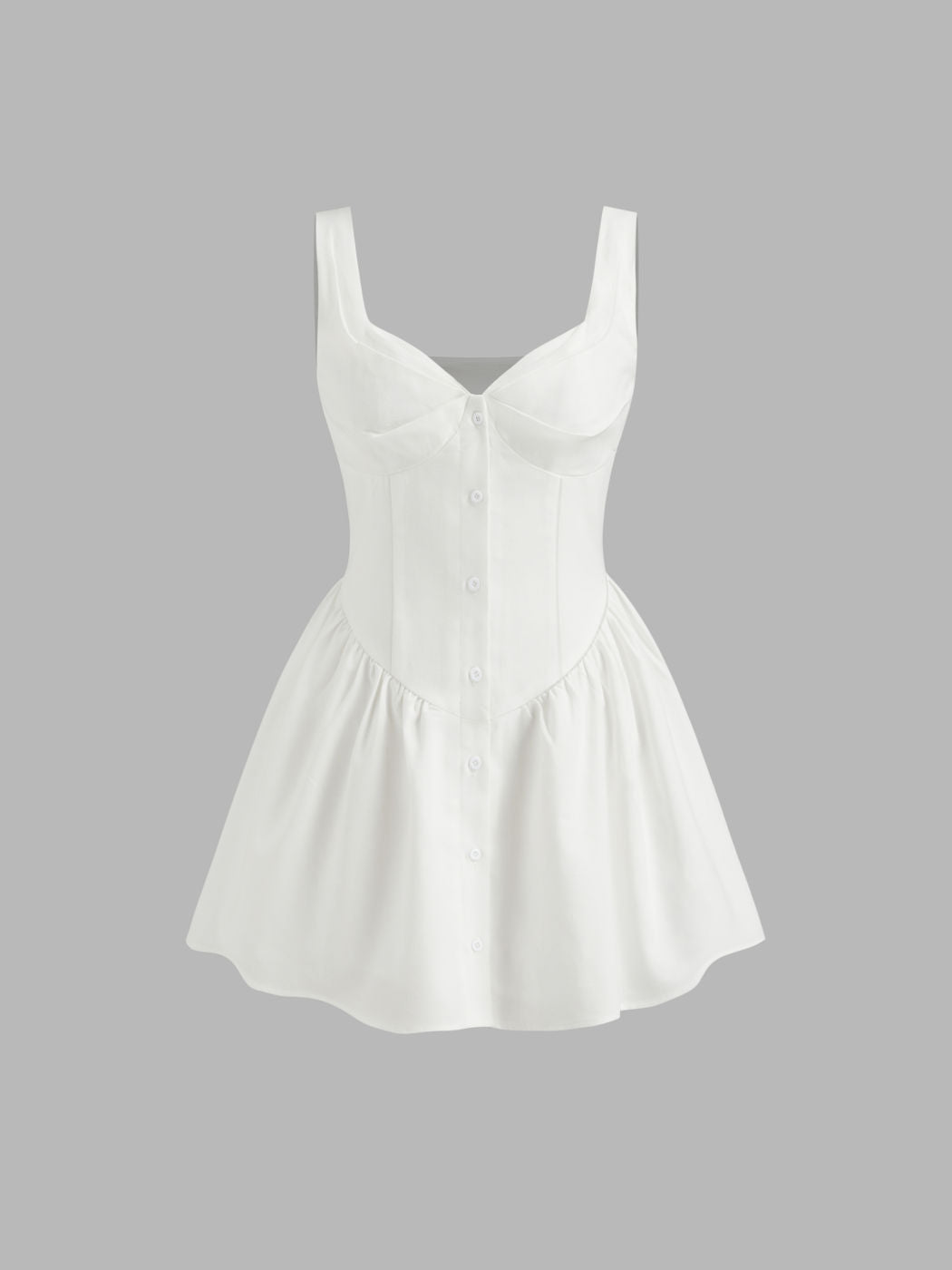 Linen-blend Sweetheart Neckline Button Ruffle Mini Dress