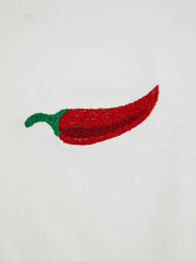 Round Neckline Pepper Embroidery Contrasting Binding Short Sleeve Tee