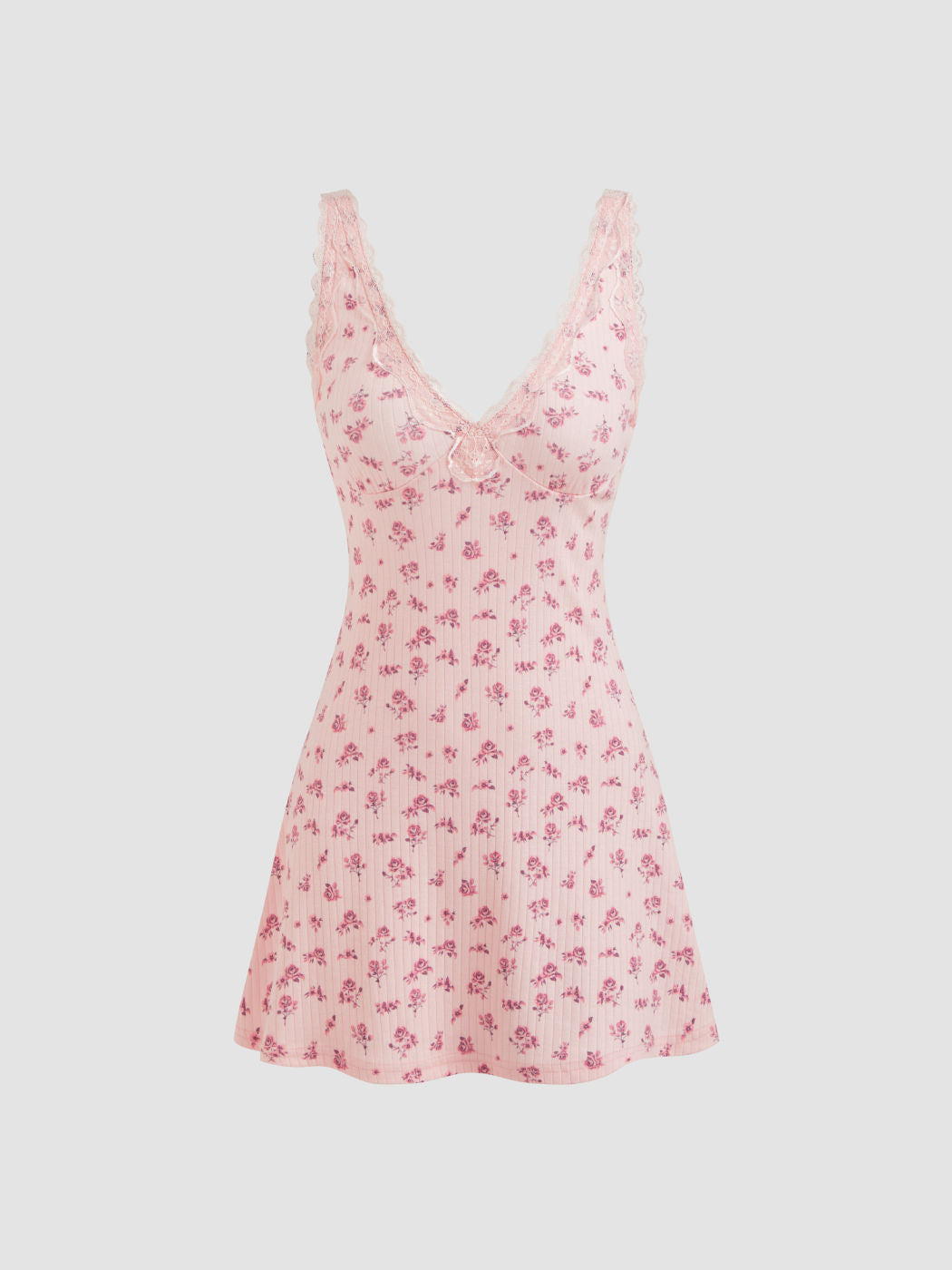 Pointelle V-neck Floral Lace Mini Dress