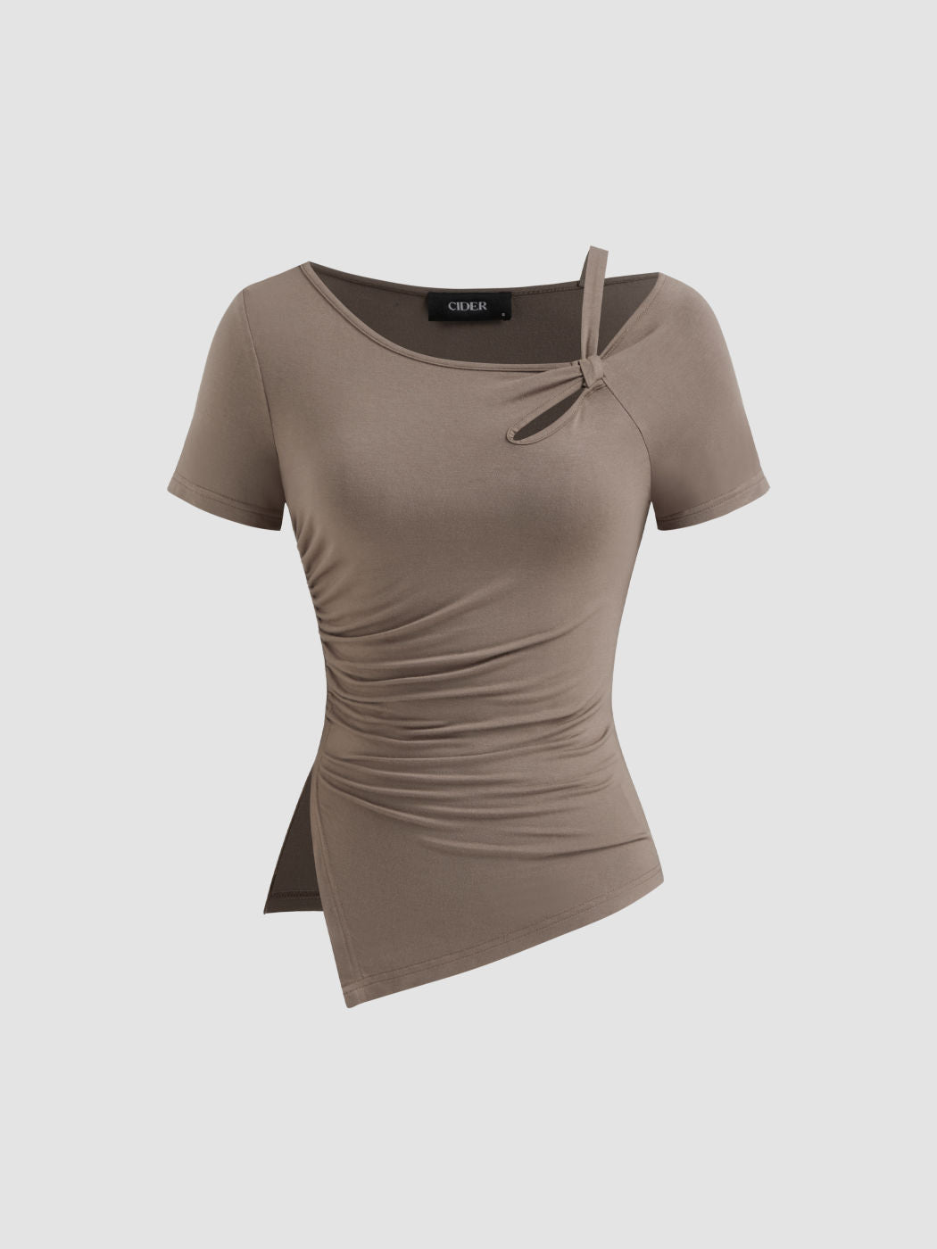 Asymmetrical Neck Cut Out Ruched Split Top