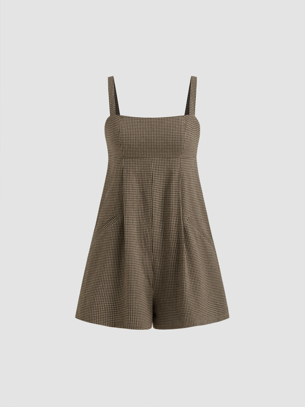 Cotton Square Neck Check Shirred Romper