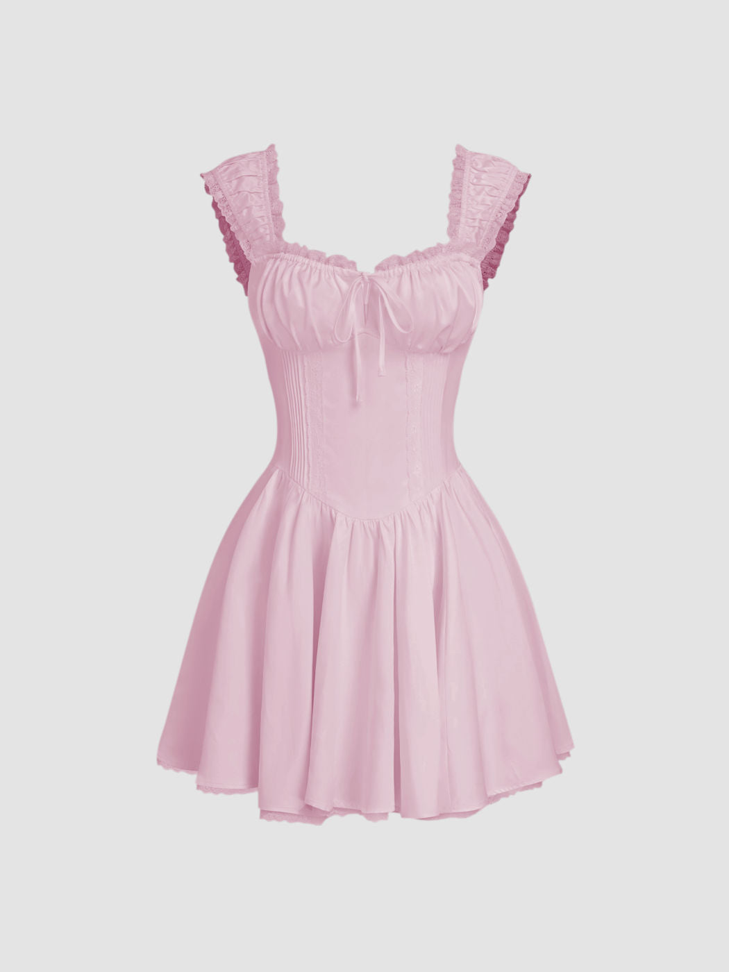 Sweetheart Lettuce Trim Ruffle Knotted Mini Dress