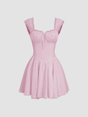 Sweetheart Lettuce Trim Ruffle Knotted Mini Dress