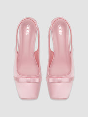 BOWKNOT  SQUARE TOE SATIN HEELS