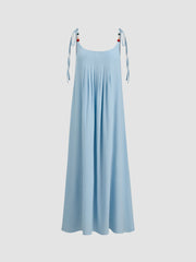 Ruched Beaded Knotted Backless Cami Maxi Dress