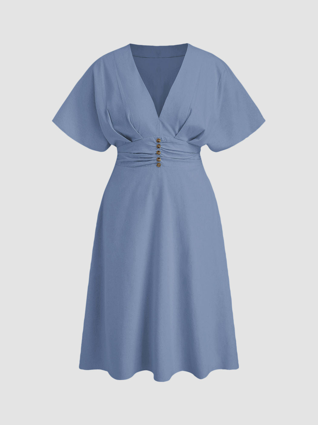 Linen-blend V-neck Ruffle Ruched Midi Dress Curve & Plus