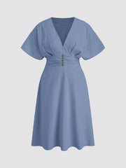 Linen-blend V-neck Ruffle Ruched Midi Dress Curve & Plus
