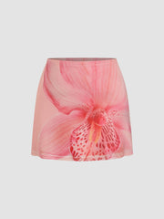 Mesh Low Rise Floral Micro Mini Skirt Curve & Plus