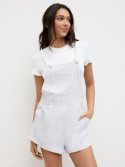 Linen-blend Square Neck Stripe Romper
