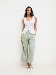 Linen-blend Button Up Square Neck Knotted Blazer Vest