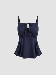 Square Neck Tie Front Knotted Pleated Cami Top