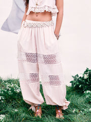 Mid Rise Floral Lace Patched Knotted Bloomer Pants