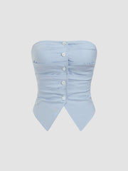 Linen-blend Ruched Shirred Bandeau Crop Top With Mid Rise Elastic Waist Stripe Mini Skirt Set