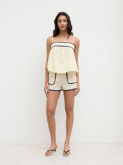Linen-blend Contrasting Binding Oversized Cami Top & Mid Rise Shorts Set
