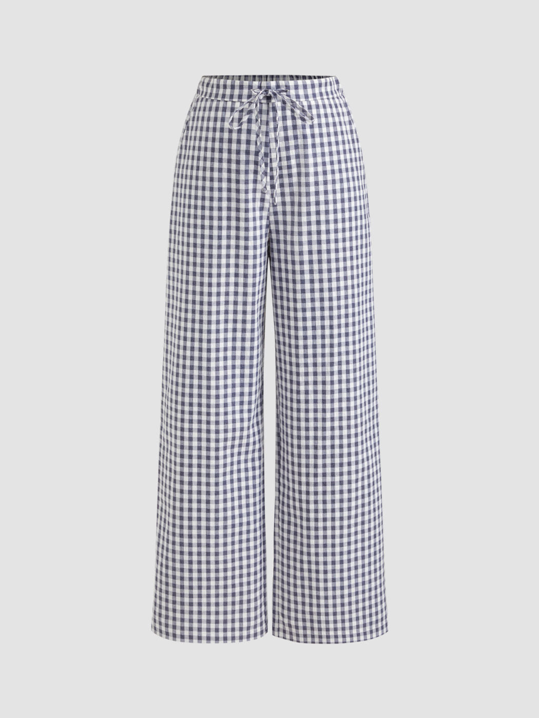 Cotton-blend Gingham Knotted Straight Leg Trousers