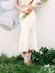 Lace Mid Rise Patched Mermaid Maxi Skirt