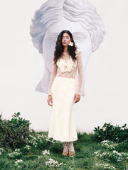 Lace Mid Rise Patched Mermaid Maxi Skirt