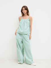 Cotton-blend Stripe Beaded Pleated Cami top With Mid Rise Straight Leg Trousers Set
