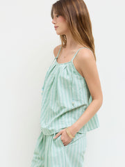 Cotton-blend Stripe Beaded Pleated Cami top With Mid Rise Straight Leg Trousers Set