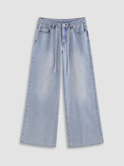 Cider Denim Low Rise Drawstring Straight Leg Jeans