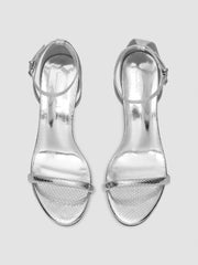 SNAKE-EFFECT DECOR ADJUSTABLE STRAP HEELED SANDALS