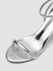 SNAKE-EFFECT DECOR ADJUSTABLE STRAP HEELED SANDALS