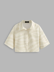 Linen-blend Polo Neck Zebra Stripe Oversized Shirt