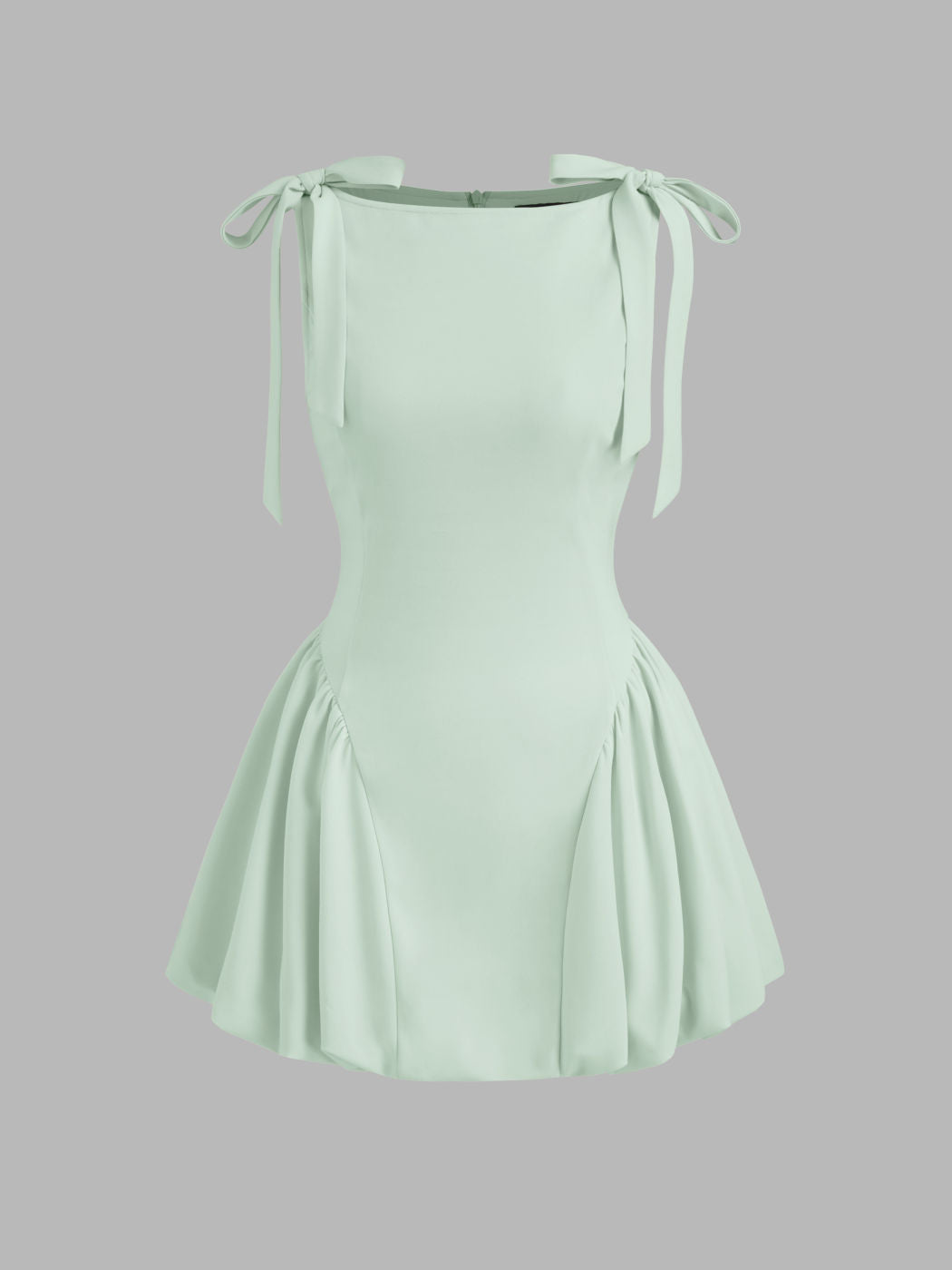 Boat Neck Bowknot Bubble Hem Mini Dress
