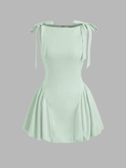 Boat Neck Bowknot Bubble Hem Mini Dress