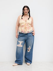 Halter Neckline Floral Knotted Tank Top Curve & Plus