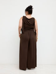 Boat Neck Knotted Ruched Top & Straight Leg Trousers Set Curve & Plus