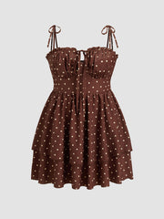 Woven Floral Ruffle Hem Knotted Layered Mini Dress Curve & Plus
