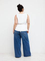 Linen-blend U-neckline Button Through Knotted Blazer Vest Curve & Plus