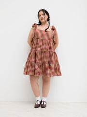 Cotton-blend Gingham Bowknot Tiered Ruffle Mini Dress Curve & Plus