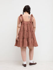 Cotton-blend Gingham Bowknot Tiered Ruffle Mini Dress Curve & Plus