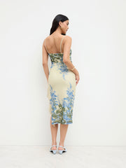 Mesh Square Neck Floral Split Maxi Dress