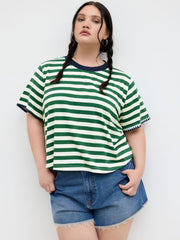 Cotton-blend Round Neckline Stripe Tee Curve & Plus