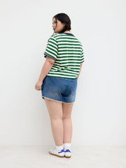 Cotton-blend Round Neckline Stripe Tee Curve & Plus