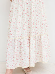 Square Neck Ditsy Floral Shirred Midi Dress Curve & Plus