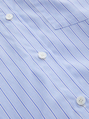 Cotton-blend 	Collar Stripe Ruffle Hem Shirt