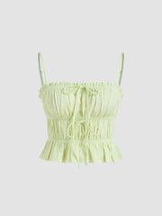 Cotton-blend Stripe Shirred Knotted Cami Top & Mid Rise Elastic Waist Mini Skort Set